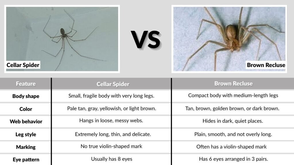 Cellar Spider vs Brown Recluse Comparison