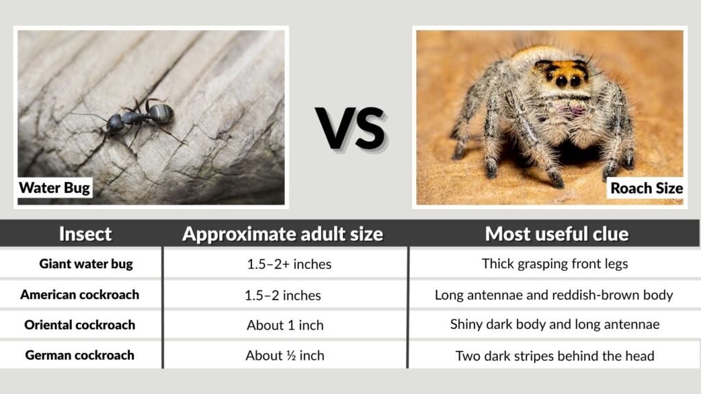 Water Bug vs. Roach Size