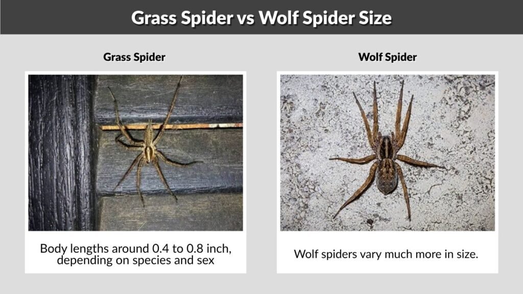 Grass Spider vs Wolf Spider Size