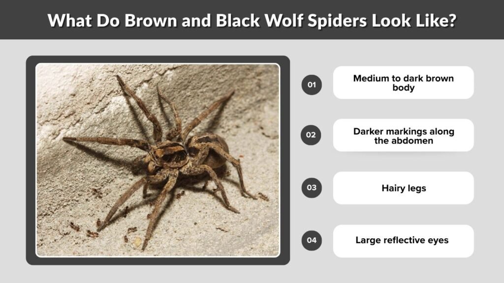 What Do Brown and Black Wolf Spiders Look Like?