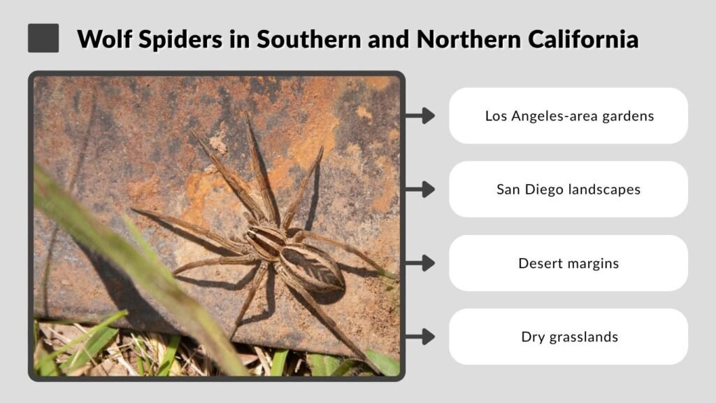 Wolf Spiders in Southern and Northern California