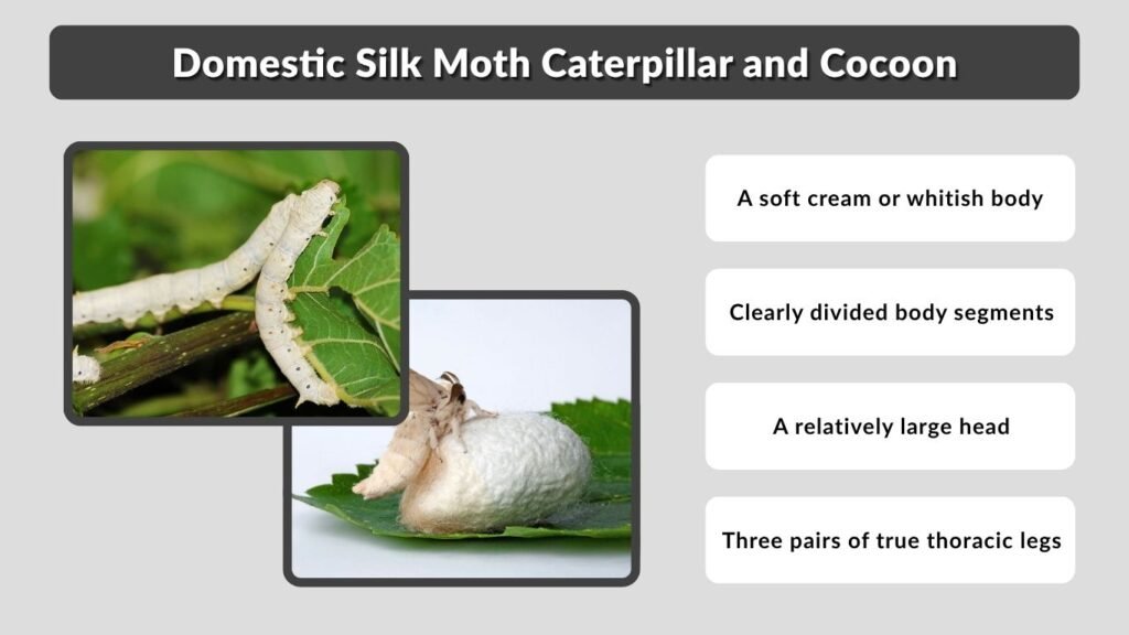 Domestic Silk Moth Caterpillar and Cocoon